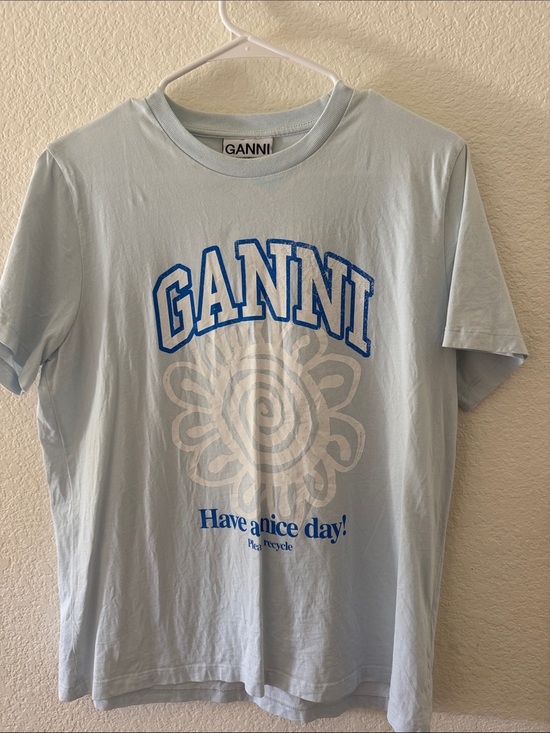 Ganni Tops - GANNI women's Light Blue Graphic Logo Tee - Have a Nice Day